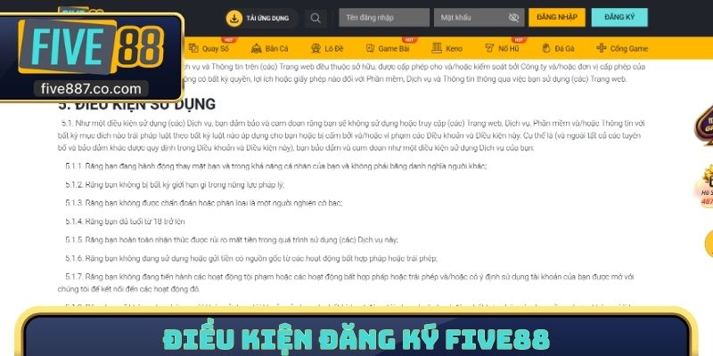 Điều kiện đăng ký FIVE88