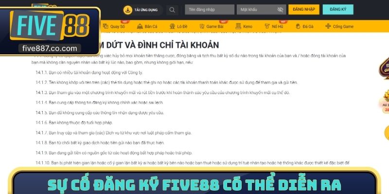 Sự cố đăng ký FIVE88 có thể diễn ra
